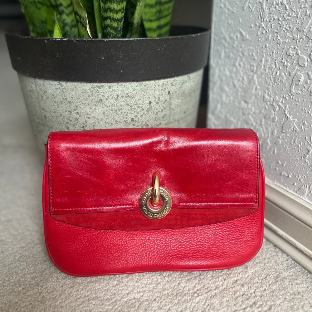 Vince Camuto red chili pepper leather bag with red matching strap